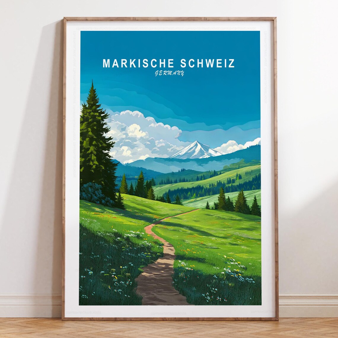 Märkische Schweiz Germany Snow Capped Peak Trail Vintage Travel Poster