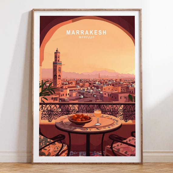 Marrakesh Morocco Travel Print Wall Art Poster Minimalist Wedding Gifts