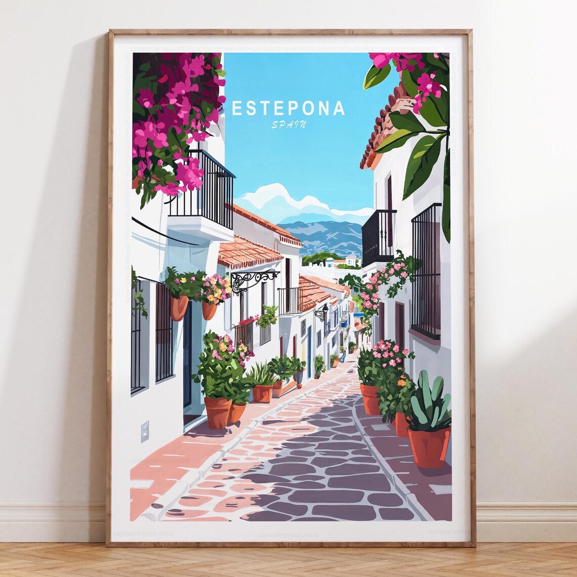 Estepona Spain Flower-Filled Old Town Street Vintage Travel Poster