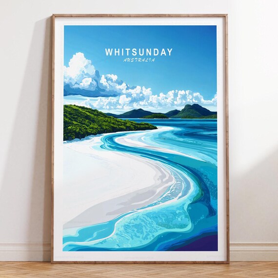 Whitsunday Australia Aerial Sand Swirl Turquoise Sea Travel Poster