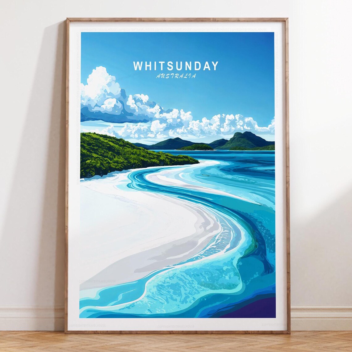 Whitsunday Australia Aerial Sand Swirl Turquoise Sea Travel Poster