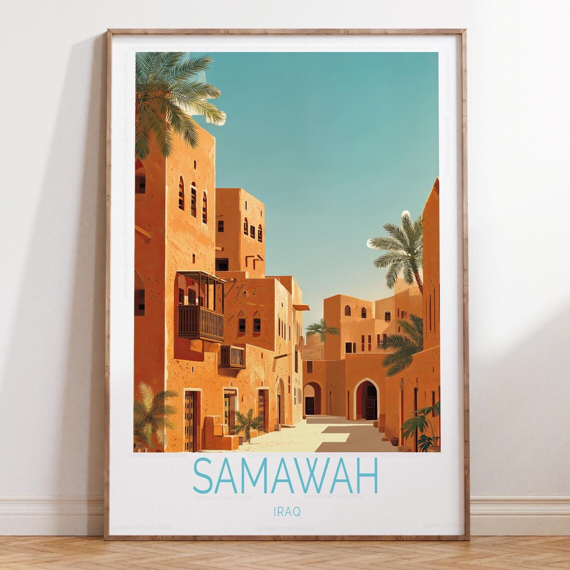 Samawah Iraq Sunlit Courtyard Ancient Adobe Houses Travel Poster