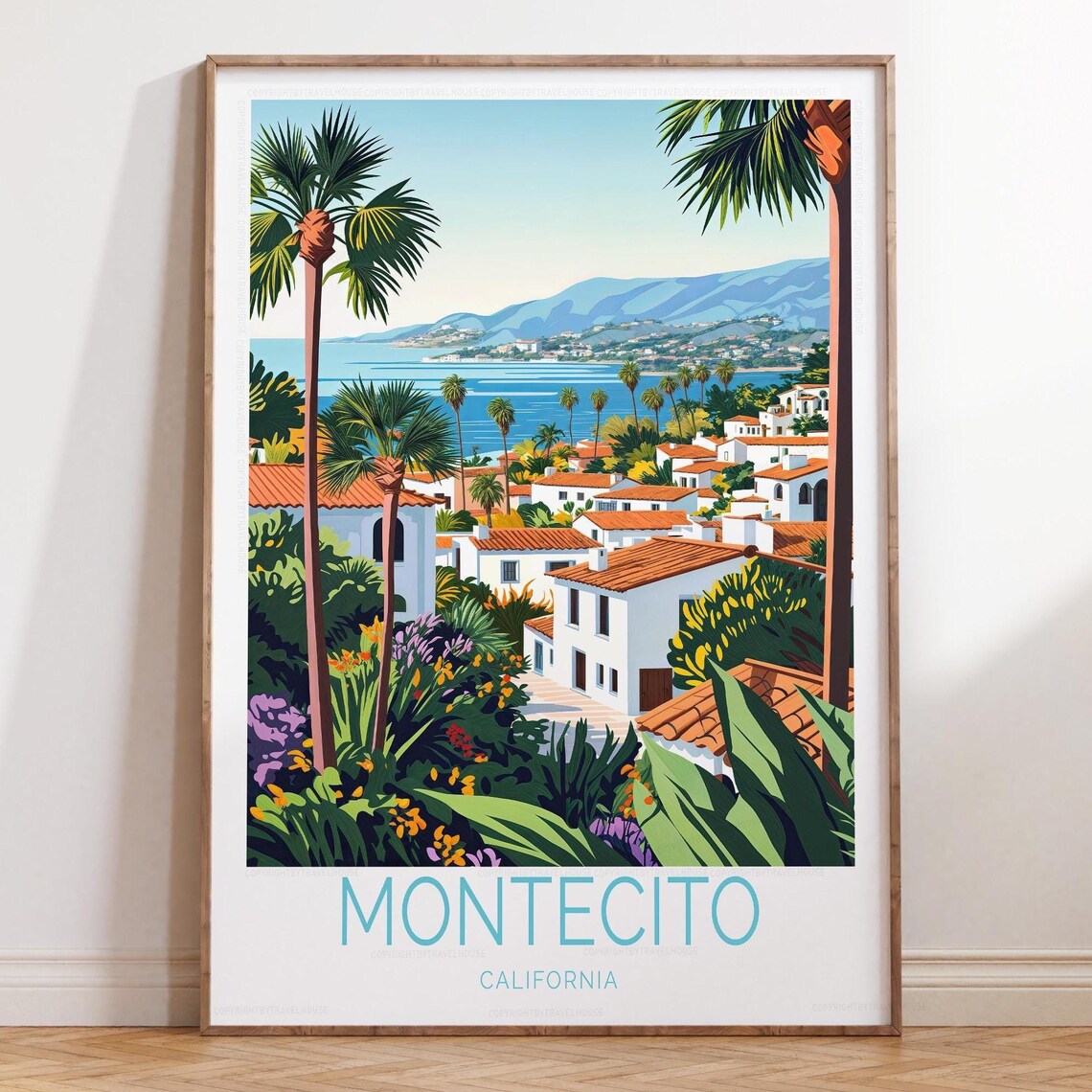 Montecito California Coastal Town Palm Trees Ocean Travel Poster
