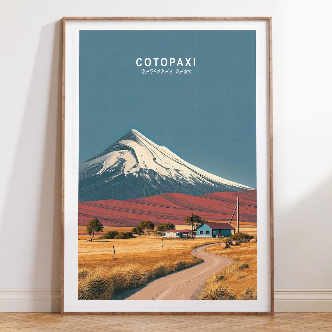 Cotopaxi National Park Ecuador Snowy Volcano Sky Title Travel Poster