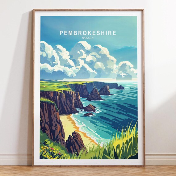 Pembrokeshire Wales Sea Cliffs And Sandy Cove Coastline Poster