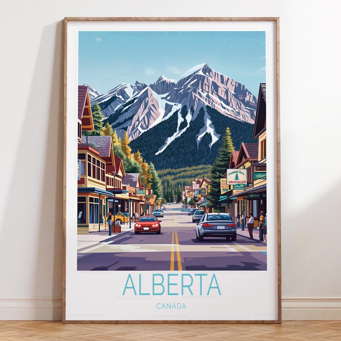 Alberta Canada Mountain Town Street Rocky Peaks Travel Poster