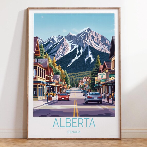 Alberta Canada Mountain Town Street Rocky Peaks Travel Poster