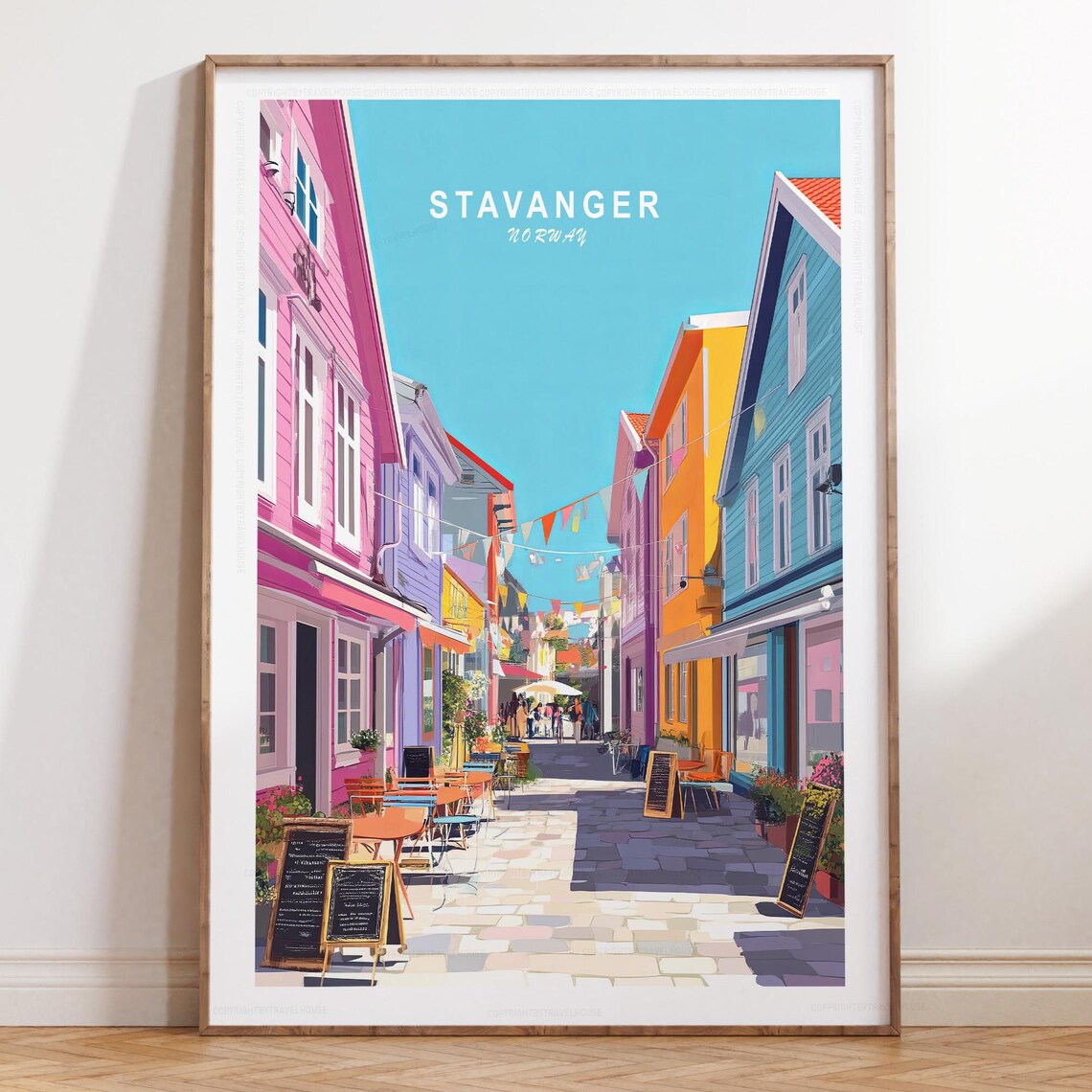 Stavanger Norway Old Town Street Sky Text Layout Travel Poster