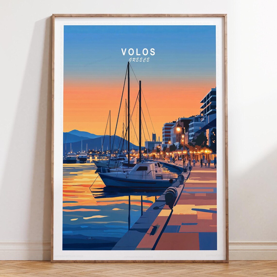 Volos Greece Marina Sunset Sailboats Waterfront Travel Poster