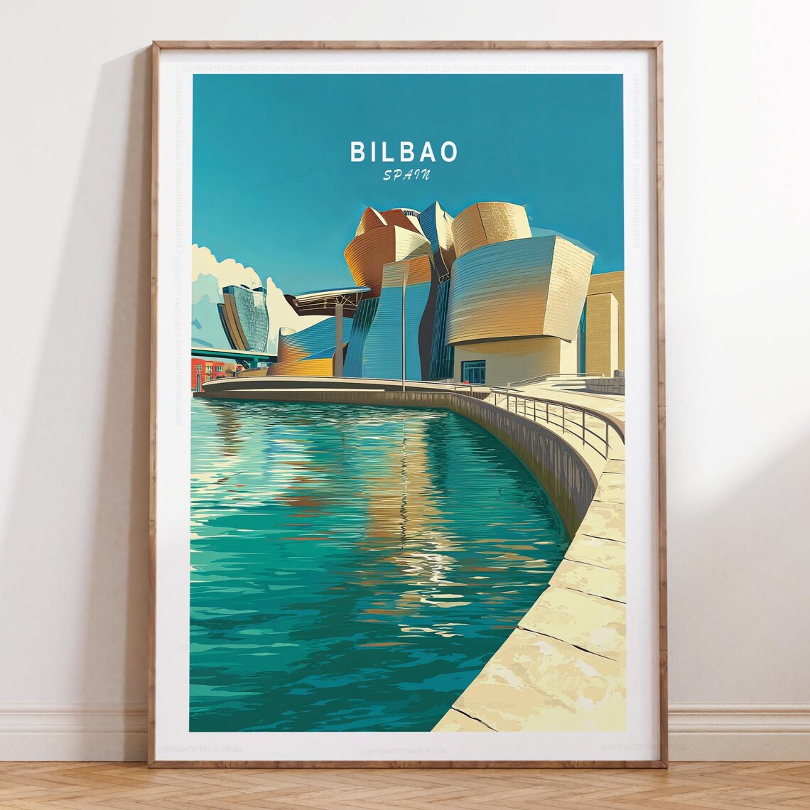 Bilbao Spain Guggenheim Museum Curved Riverwalk Travel Poster