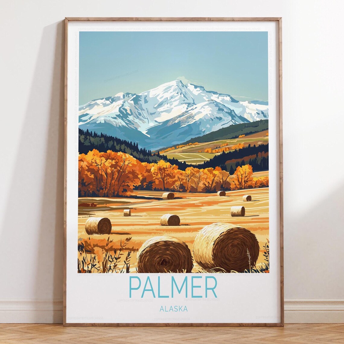 Palmer Alaska Autumn Hay Field Mountain Harvest Travel Poster