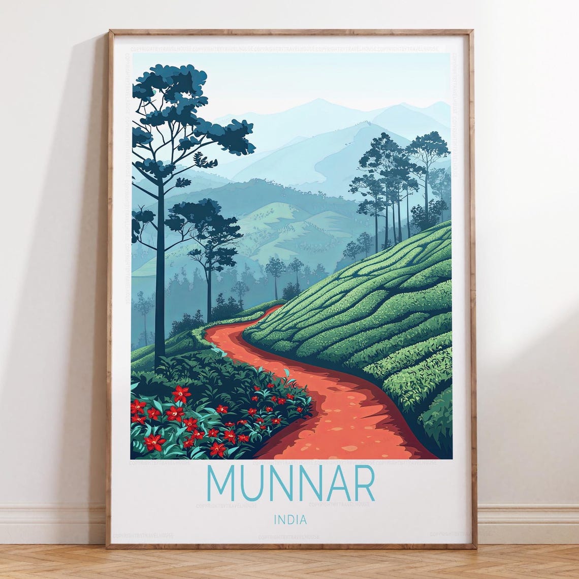 Munnar India Tea Plantation Terraced Hills Scenic Travel Poster