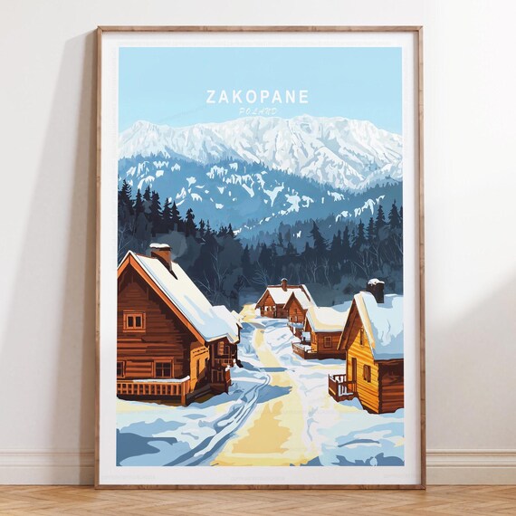 Zakopane Poland Snow Covered Village Tatra Peaks Winter Travel Poster
