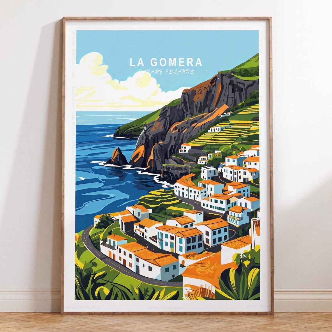 La Gomera Canary Islands Coastal Cliffs Village Travel Poster