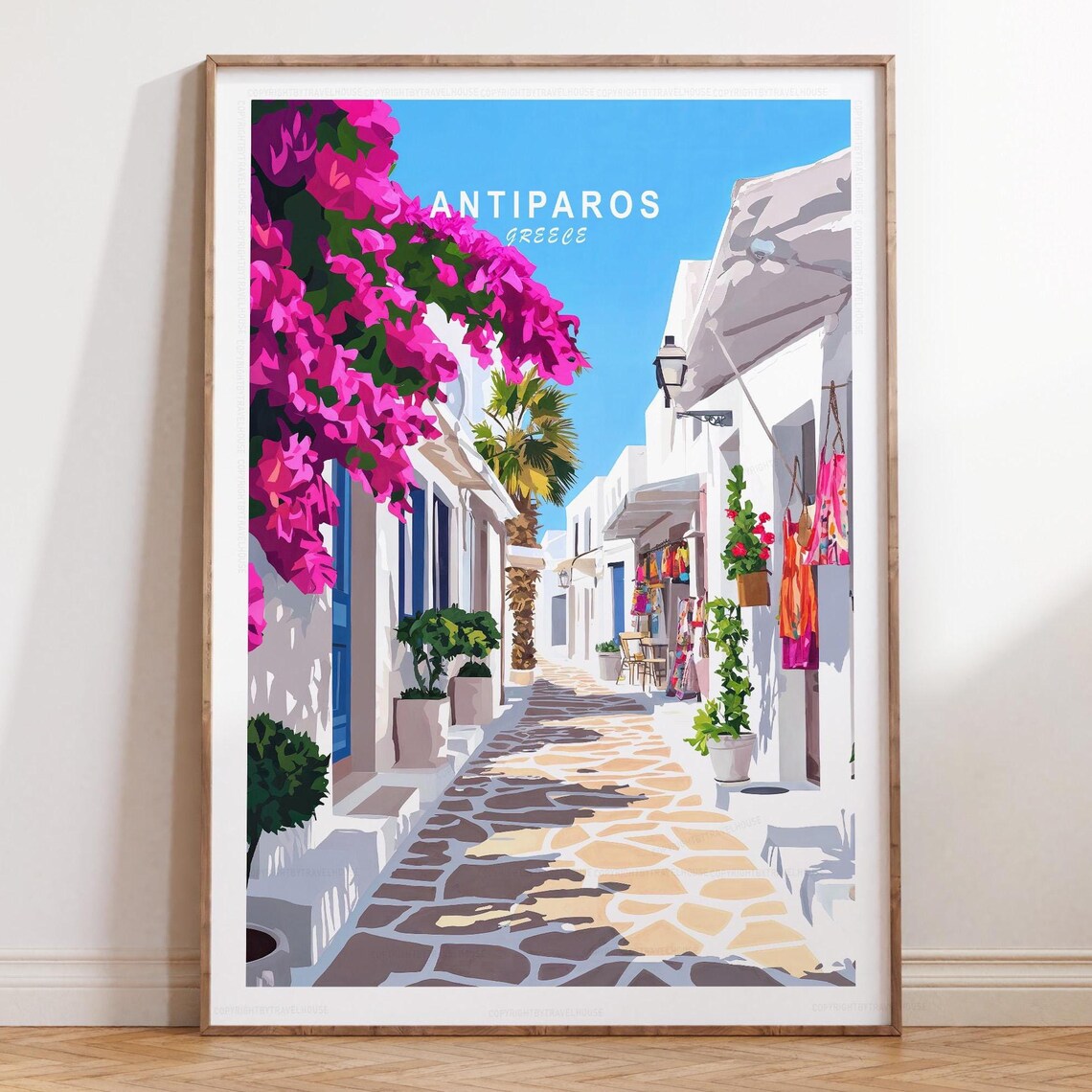 Antiparos Greece Bougainvillea Village Lane Cycladic Travel Poster