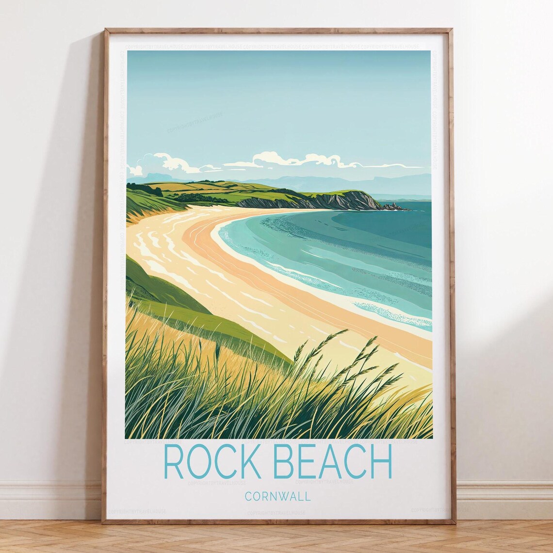 Rock Beach Cornwall Golden Sand Beach and Dunes Coastal Travel Poster