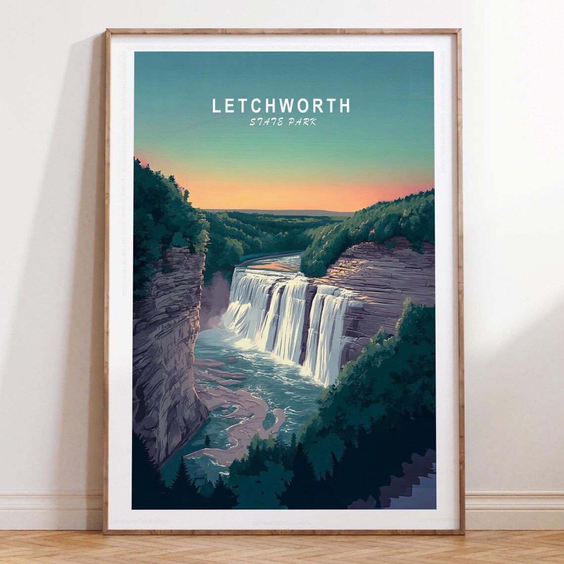 Letchworth State Park Sunset Waterfall Classic Travel Poster