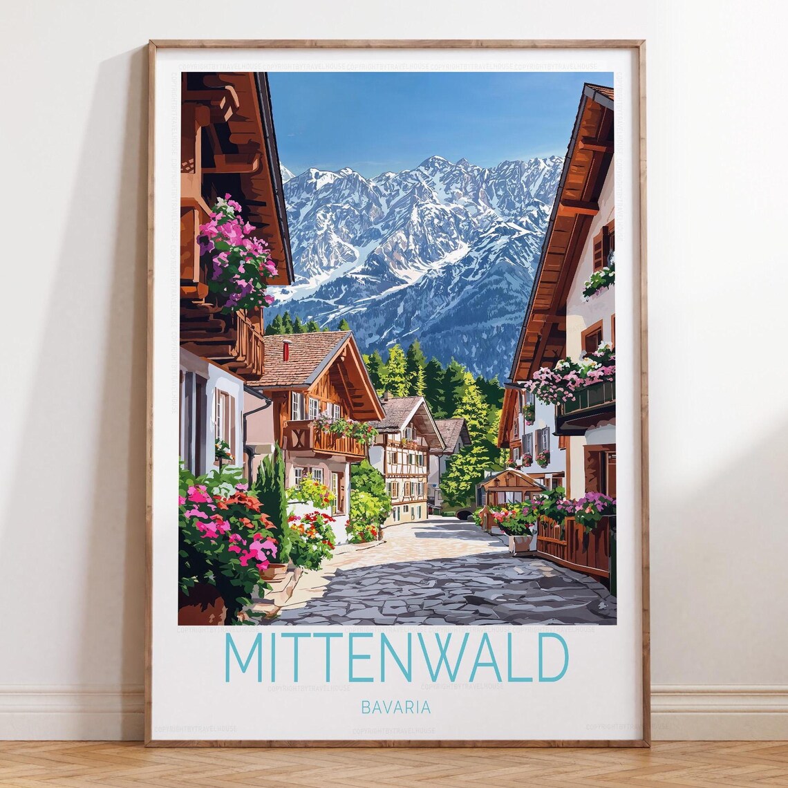 Mittenwald Bavaria Flower Street Alpine Peaks Town Travel Poster