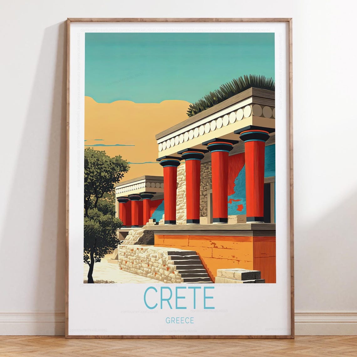 Crete Greece Ancient Knossos Palace Ruins Columns Travel Poster