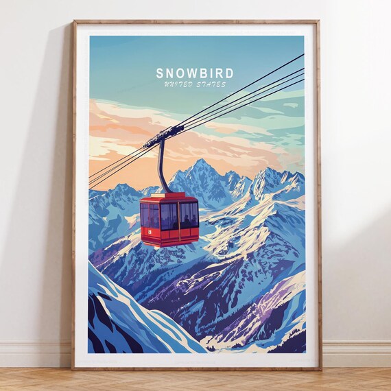 Snowbird Ski Resort Aerial Tram Daytime Alpine Peaks Travel Poster