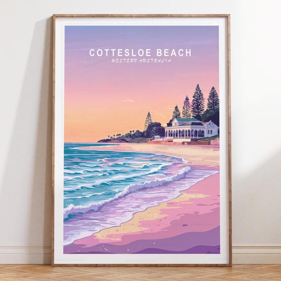 Cottesloe Beach Wall Art Print Western Australia Travel Poster Minimalist