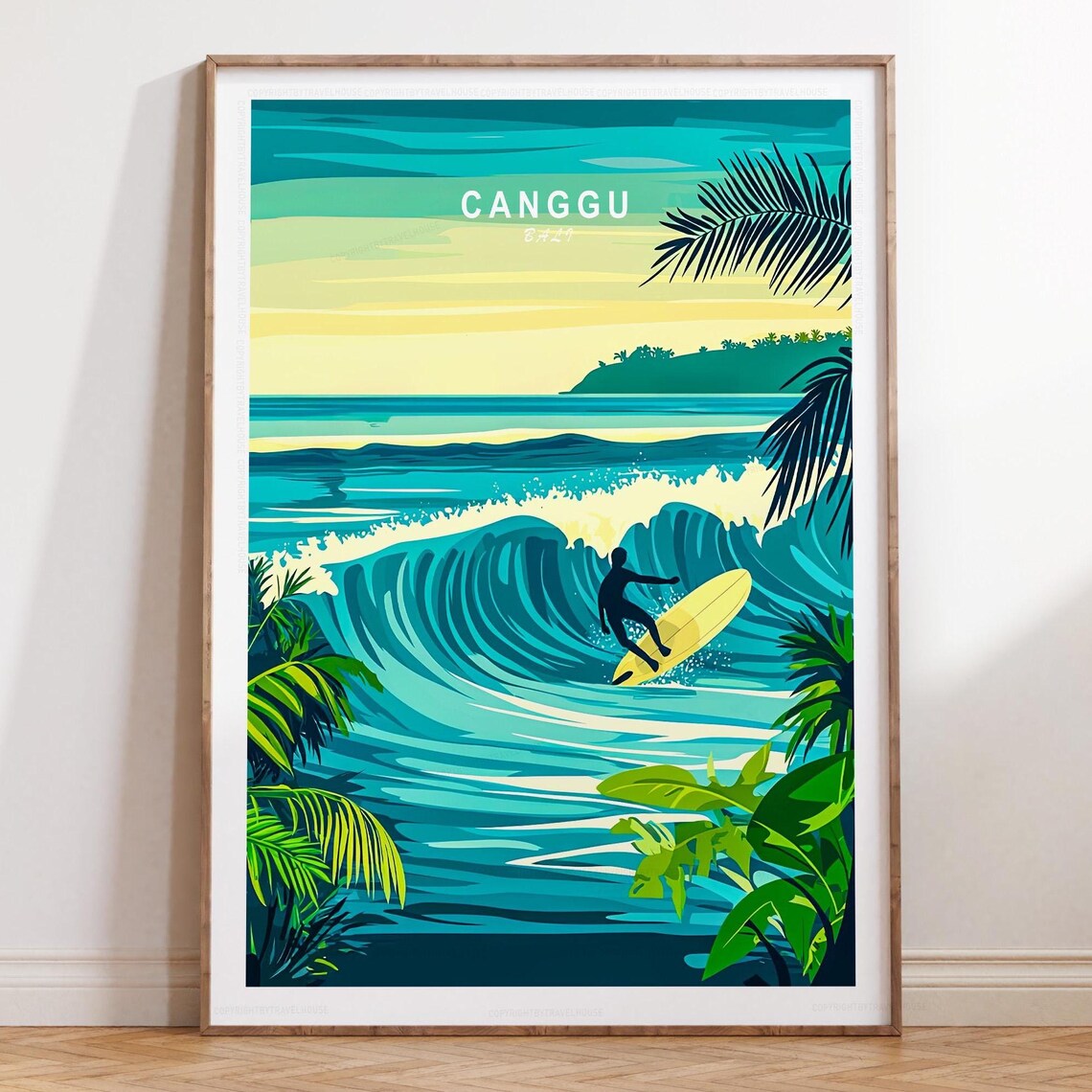 Canggu Bali Surfing Wave Tropical Illustration Travel Poster