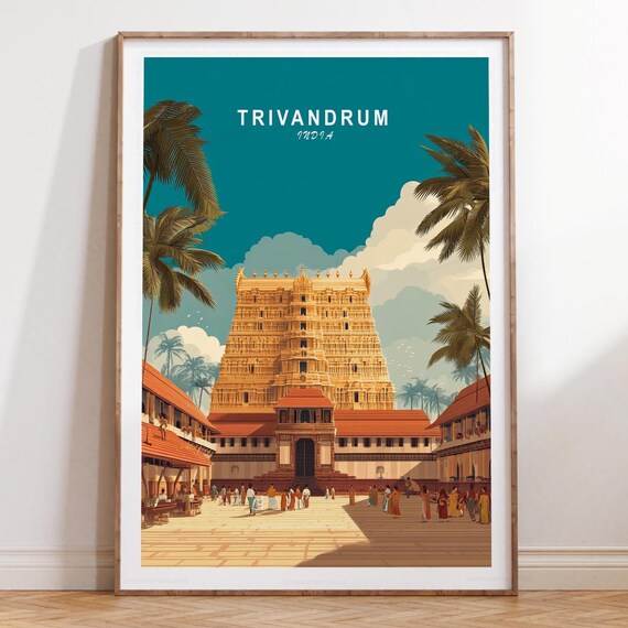 Trivandrum India Golden Temple Courtyard Palm Day Travel Poster
