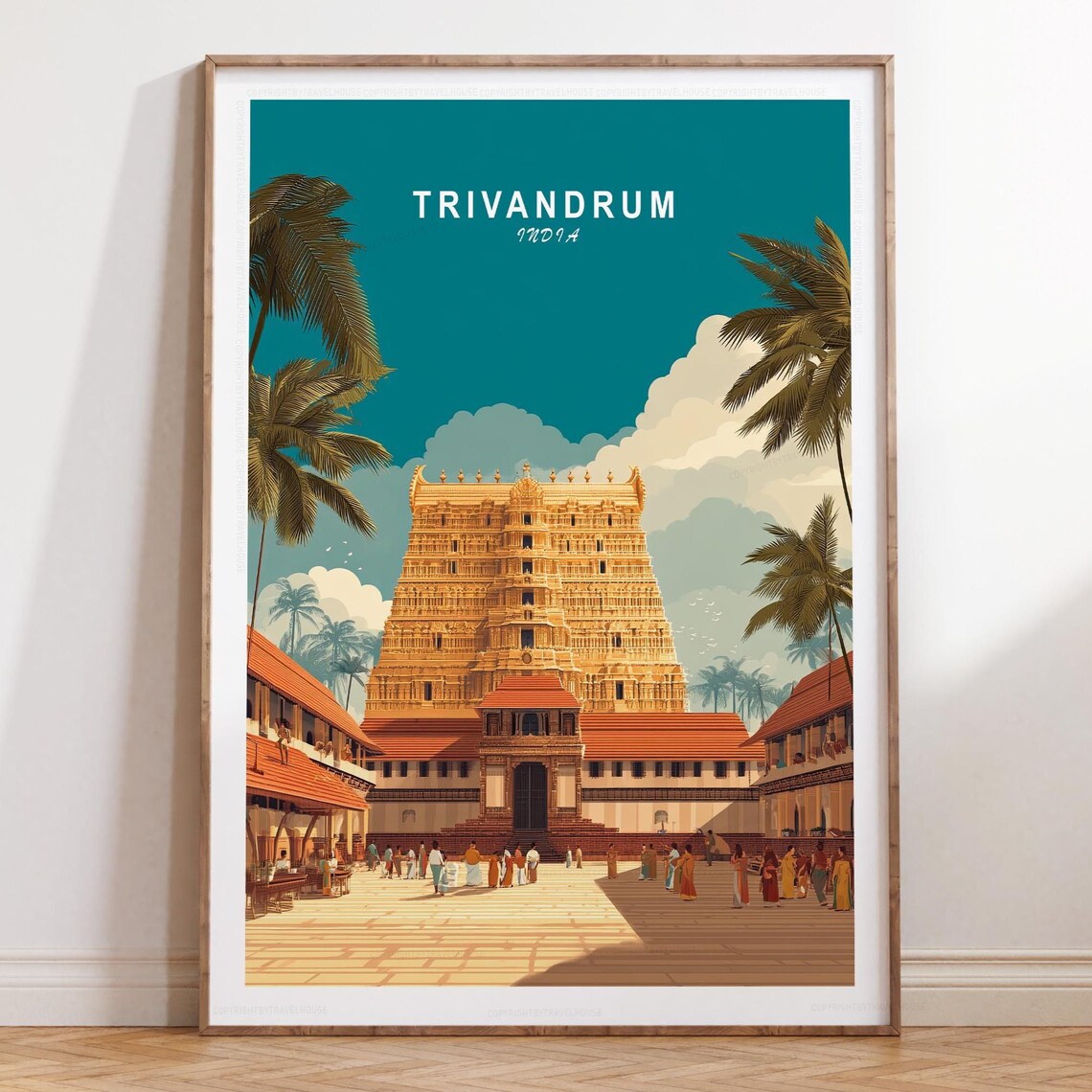 Trivandrum India Golden Temple Courtyard Palm Day Travel Poster