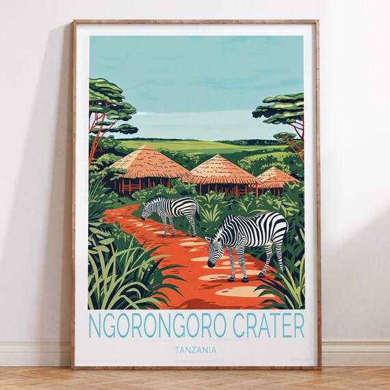 Ngorongoro Crater Tanzania Zebra Safari Lodges Travel Poster