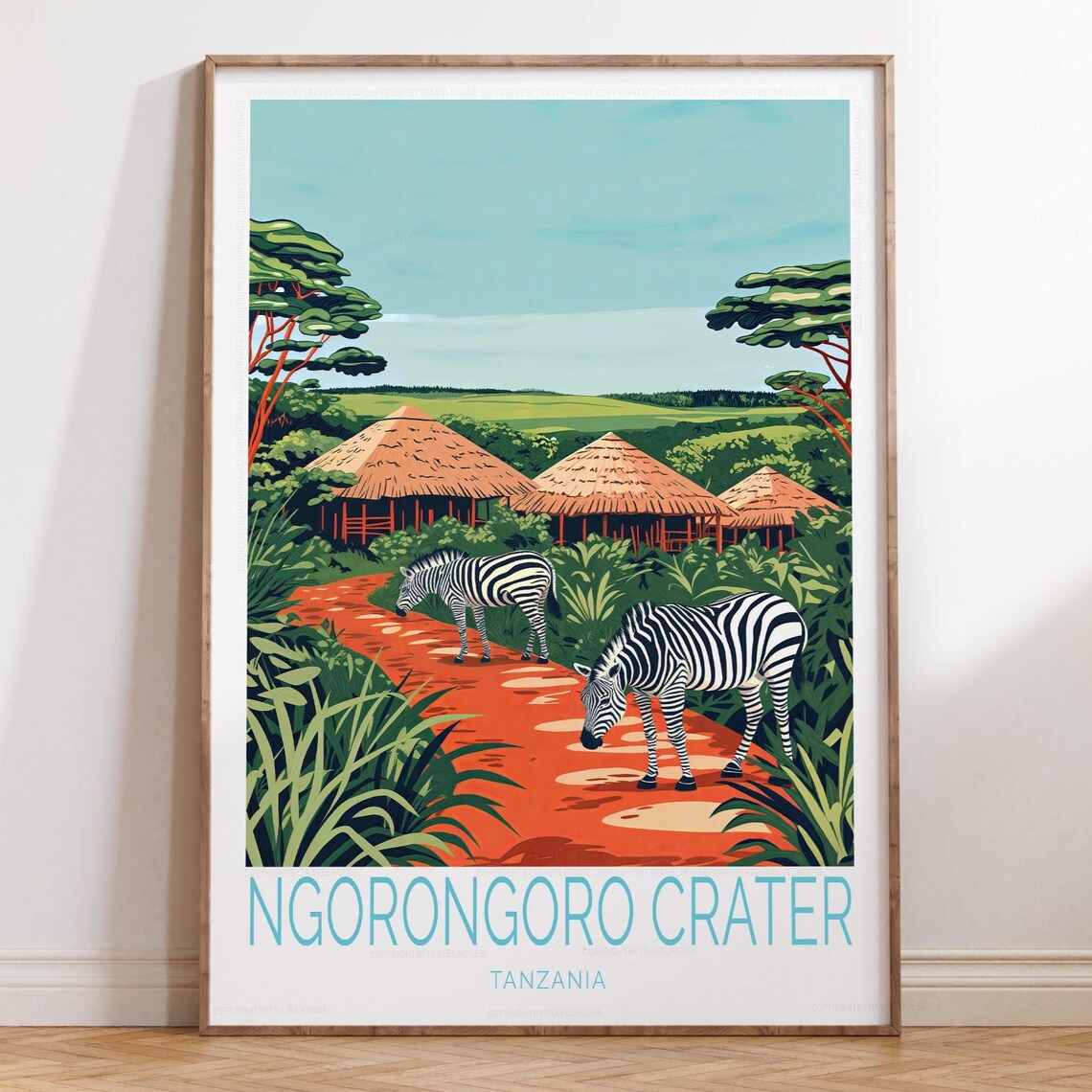 Ngorongoro Crater Tanzania Zebra Safari Lodges Travel Poster