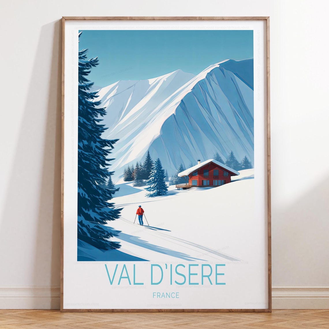 Val d'Isere France Mountain Cabin Skier Alpine Winter Poster