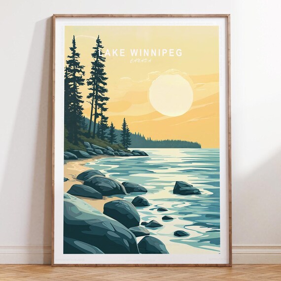 Lake Winnipeg Canada Sunset Over the Rocky Shore Travel Poster