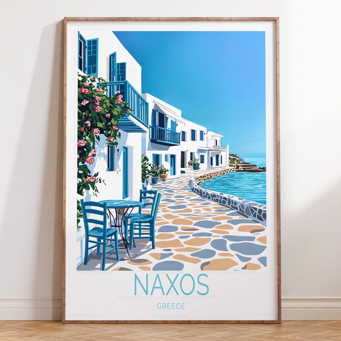 Naxos Greece Whitewashed Village Seaside Street Travel Poster