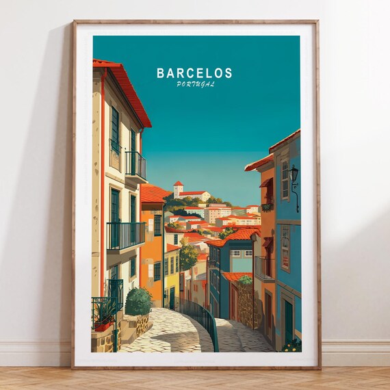 Barcelos Portugal Curved Alley Houses Hillside Town View Travel Poster