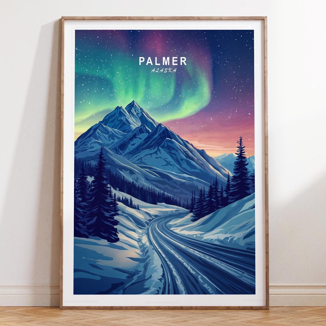Palmer Alaska Aurora Night Sky Northern Lights Travel Poster