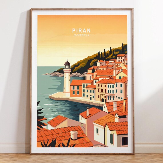 Piran Slovenia Minimalist Old Town Lighthouse At Sunset Poster