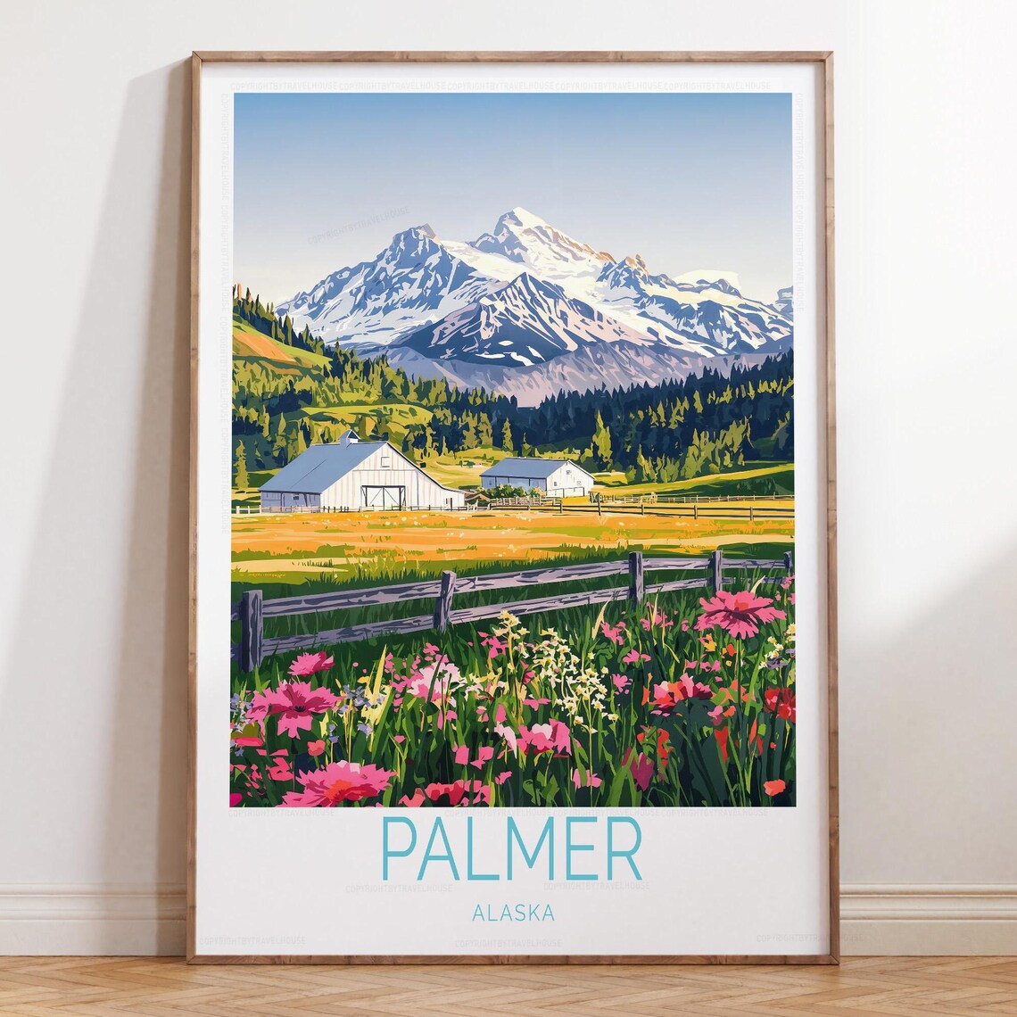 Palmer Alaska Golden Field Wildflower Meadow Retro Travel Poster