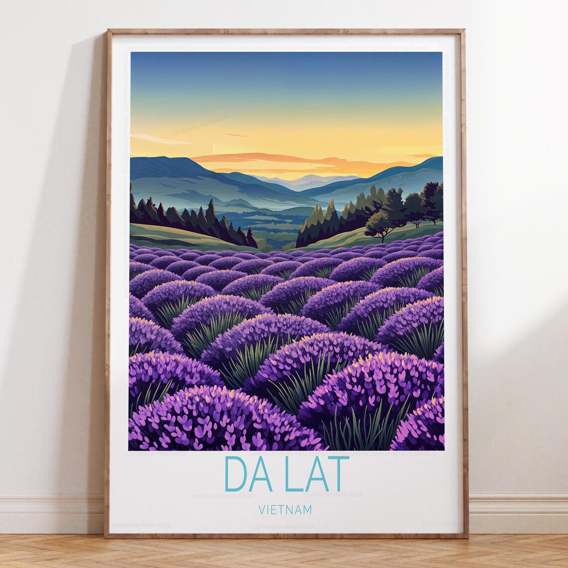 Da Lat Vietnam Lavender Field Sunset Mountain Valley Travel Poster