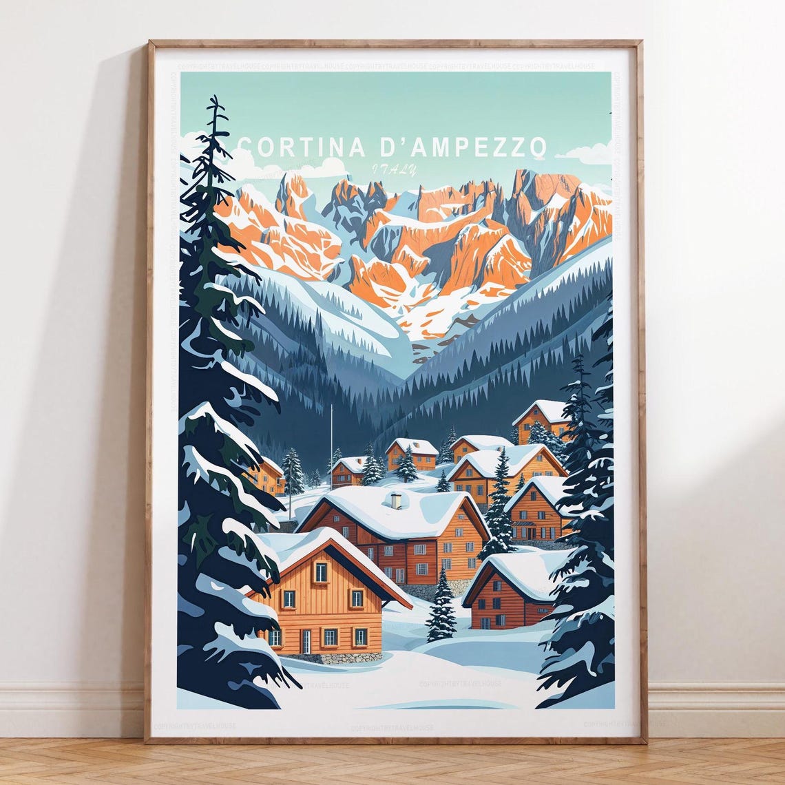 Cortina d'Ampezzo Italy Alpine Winter Scene Upper Text Poster
