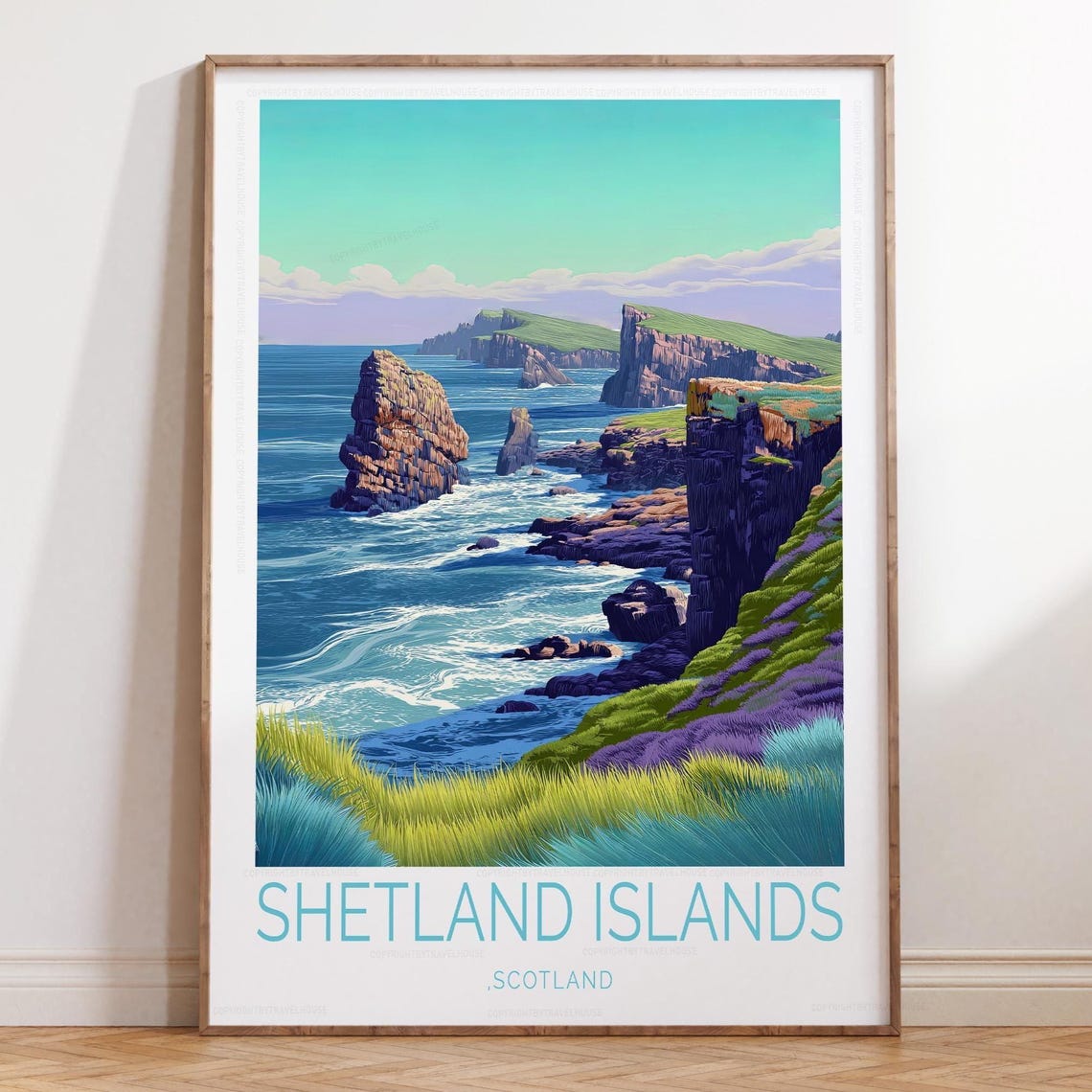 Shetland Islands Scotland Sea Cliffs Rugged Coast Travel Poster