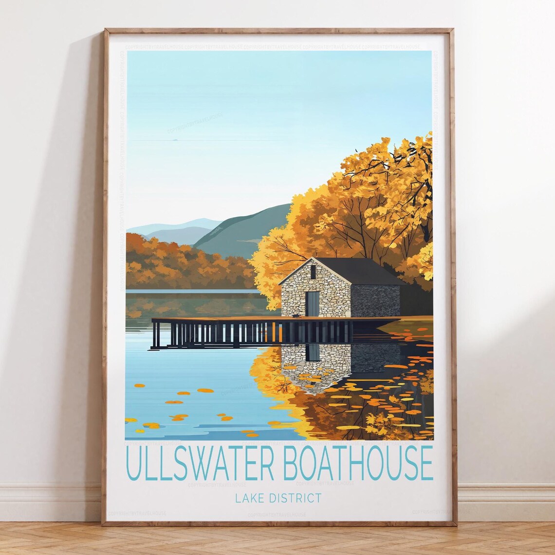 Ullswater Boathouse Lake District Autumn Lakeside Travel Poster