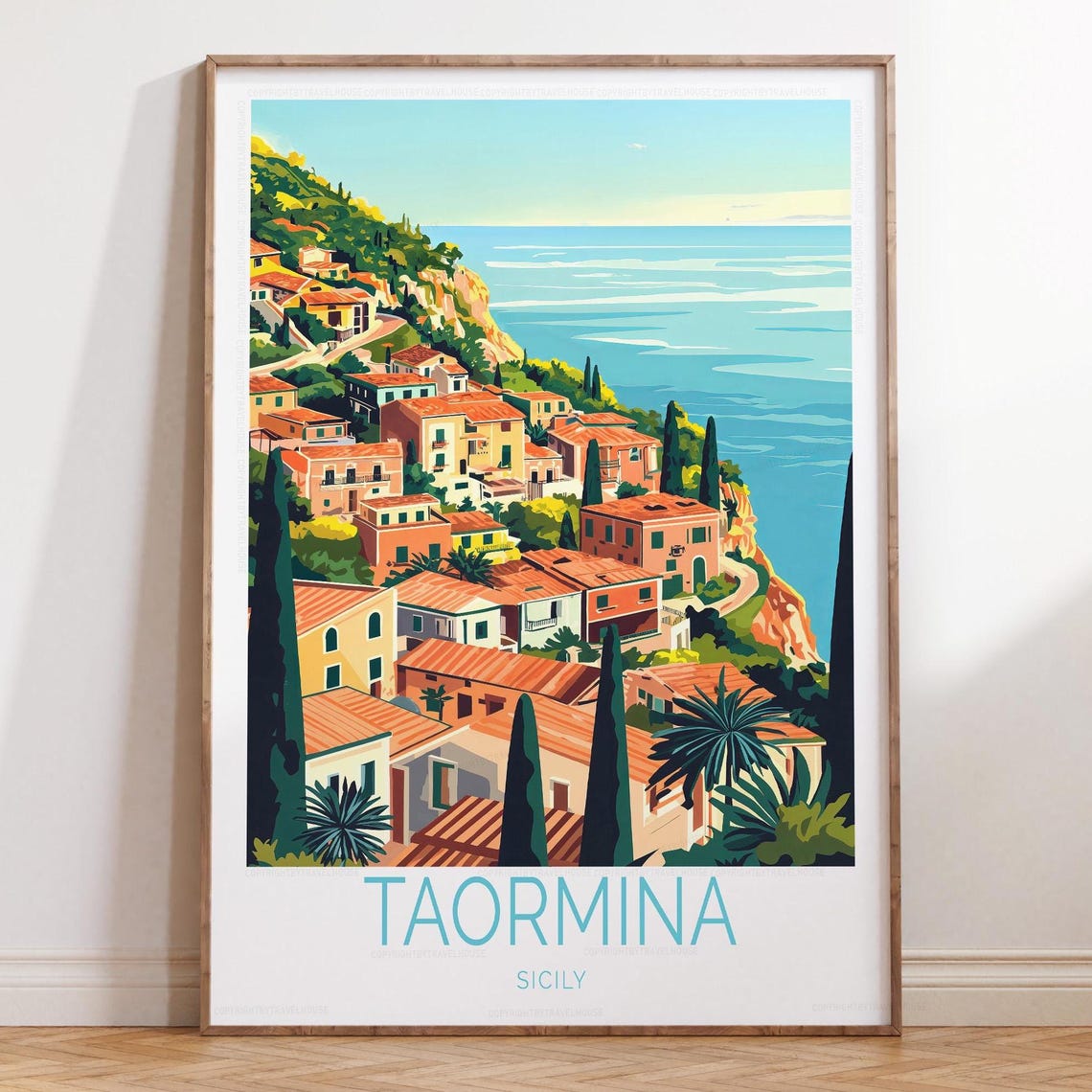 Taormina Sicily Coastal Cliffside Village Mediterranean Travel Poster