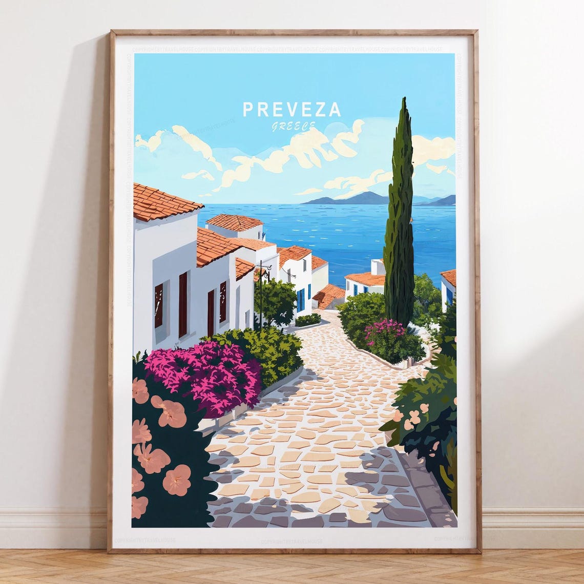 Preveza Greece Whitewashed Village Overlooking The Sea Poster