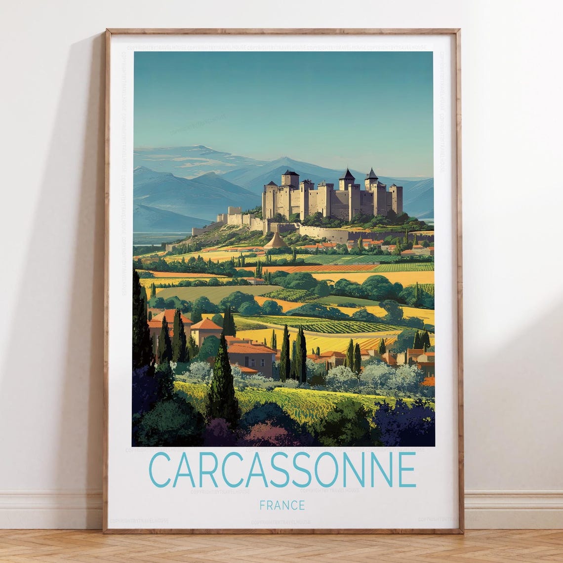 Carcassonne France Castle on Hill with Rolling Countryside Poster