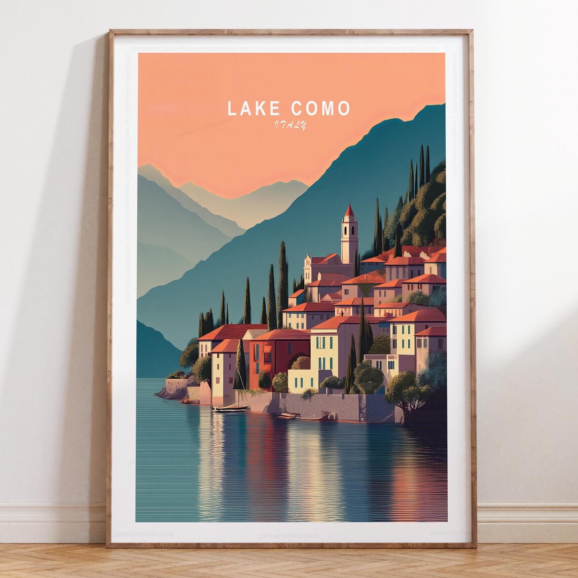 Lake Como Minimalist Cityscape Travel Poster