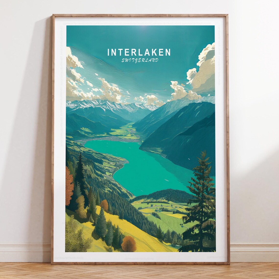 Interlaken Switzerland Alpine Lake Panorama Minimal Travel Poster