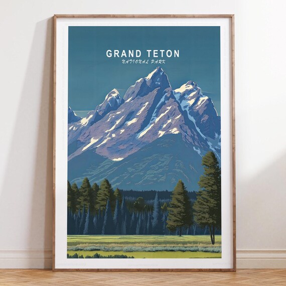 Grand Teton National Park Top Title Peak View Travel Decor Poster