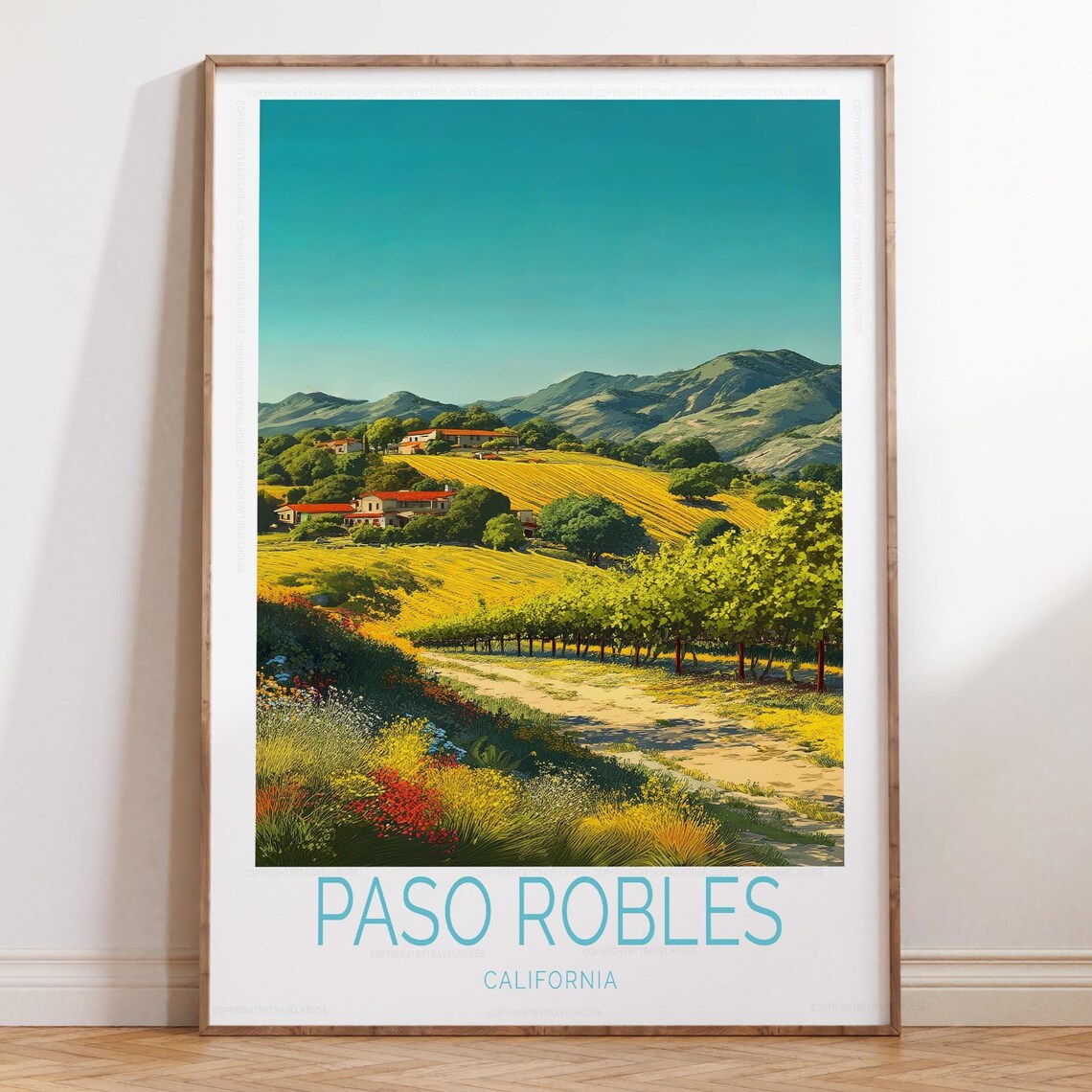 Paso Robles California Vineyard Farmhouse Poppy Field Poster