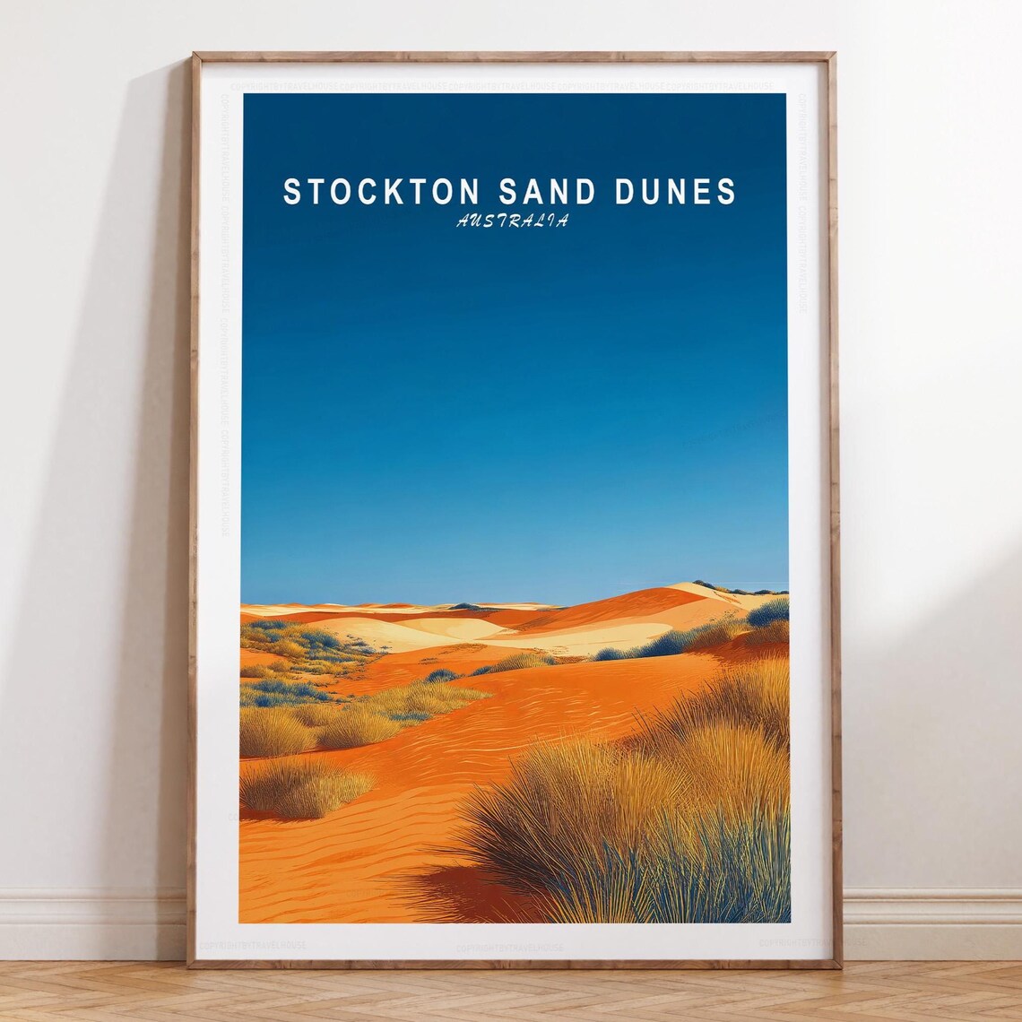 Stockton Sand Dunes Australia Red Orange Dunes Grass Travel Poster