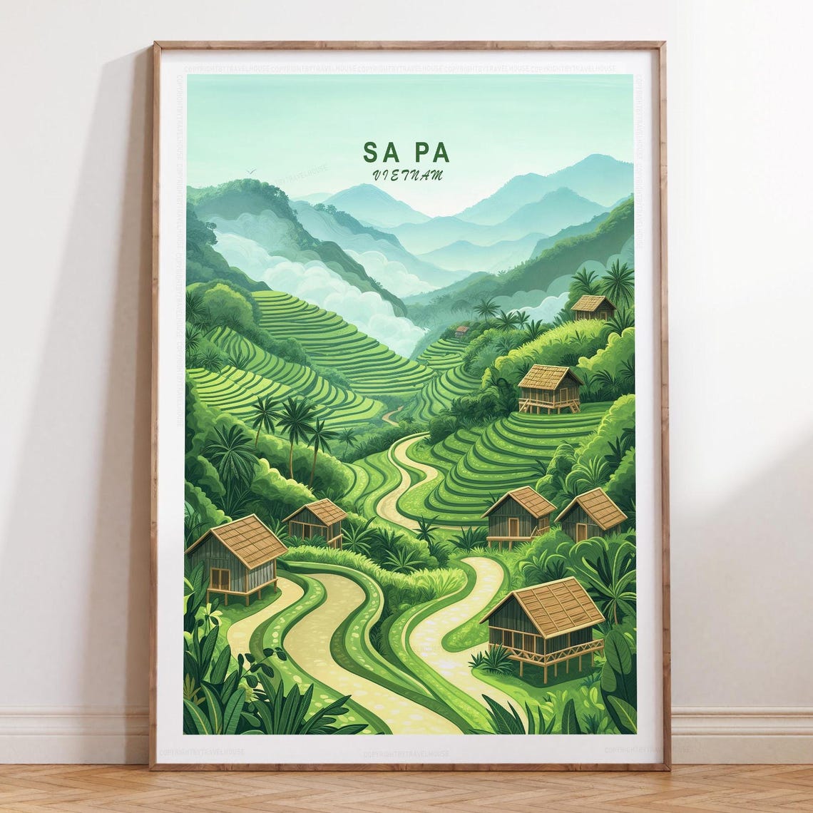 Sa Pa Vietnam Lush Rice Terraces Stilt Houses Mountain Valley Poster